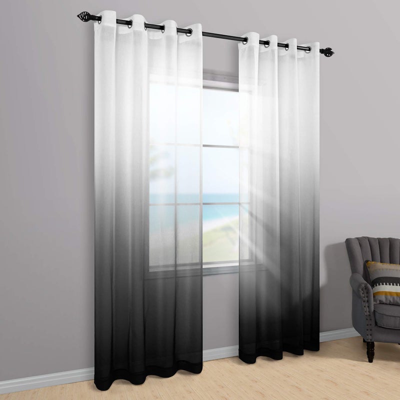 KOUFALL Black Curtains for Living Room Bedroom,Sheer Ombre Patterned Printed Dining Room Curtains 84 Inch Length Long 2 Panels Set,Black and White - Image 4